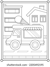 Ice cream car suitable for children's coloring page vector illustration