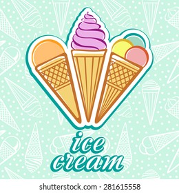 Ice cream card. Perfect menu or restaurant design. Cute fully editable sweet illustration drawn in vector