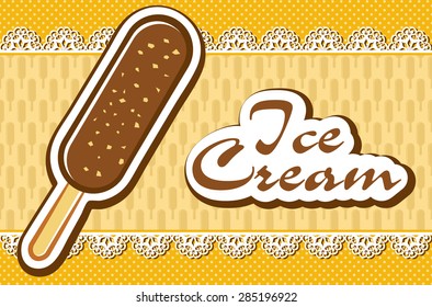 Ice cream card. Perfect template for booklet, card, flyer, posters, advertisements, ads, labels, banners, menu for cafe or restaurant design. Cute fully editable sweet illustration drawn in vector