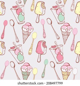 Ice cream card. Seamless pattern.