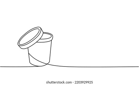 Ice cream cardboard box one line continuous drawing. Empty cardboard boxes, bags for takeaway food continuous one line illustration.