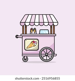 Carrito de helado Comida rápida Tienda de la calle con helado, Ilustración vectorial. Estilo plano de la historieta conveniente para la página de aterrizaje del Web, Anuncio,