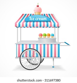 Ice Cream Cart Market Card Isolated on White Background. Vector illustration