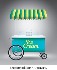 Ice cream cart on grey vector illustration template for advertising