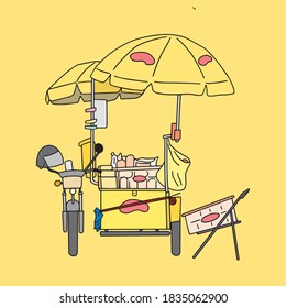 An ice cream cart the sidewalk Orchard Road  Singapore  Hand  drawing vector illustration  Singapore traditional street food style  