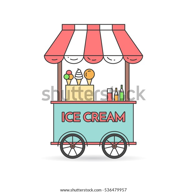 車輪の上にアイスクリーム 甘い冷凍食品キオスク 白い背景にトラックのベクターイラストエレメントとデザート のベクター画像素材 ロイヤリティフリー
