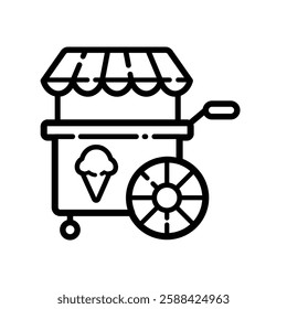 Ice Cream Cart Outline Icon Isolated On White Background