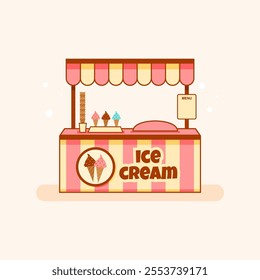 Ice Cream Cart, Pink Booth Vector Illustration