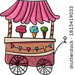Ice cream cart. Vector doodle illustration on transparent or white backgrounds. Vector illustration for children.