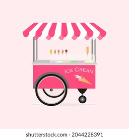 ice cream cart vector illustration on light pink background