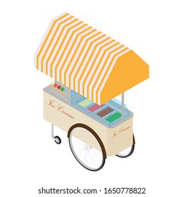 Vector de carrito de helados aislado en vista isométrica blanca.