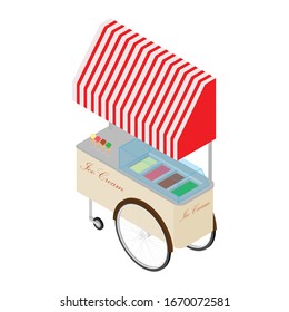 Ice cream cart vector isolated on white isometric view.
