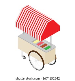 Ice cream cart vector isolated on white isometric view.