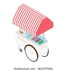 Ice cream cart vector isolated on white isometric view.