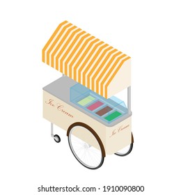 Ice cream cart vector isolated on white isometric view.