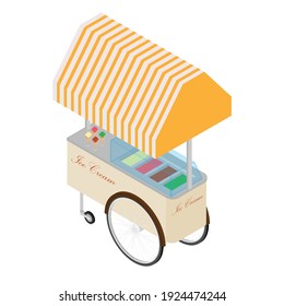 Vector de carrito de helados aislado en vista isométrica blanca.