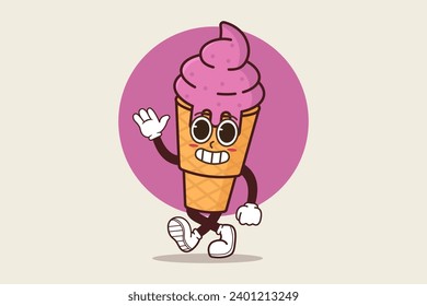 Ice Cream Cartoon Character Mascot Design with Happy and Smiling face