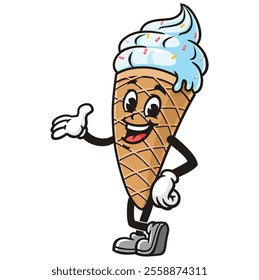 Ice Cream Cartoon Character Mascot Illustration Vector Clip-art Hand-drawn Logo Design