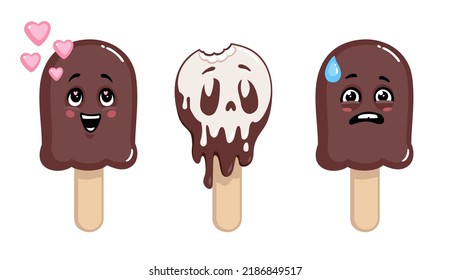 Ice cream Cartoon character. Melting Ice Cream. Vector illustration