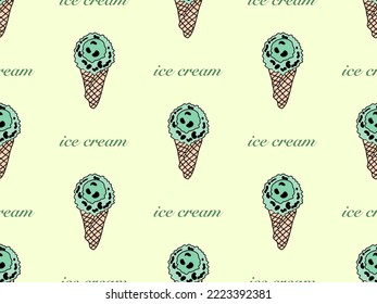 Ice cream cartoon character seamless pattern on yellow background