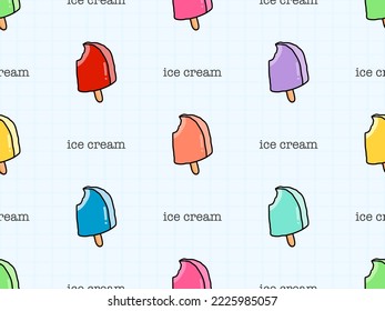 Ice cream cartoon character seamless pattern on blue background