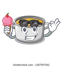 With ice cream cartoon chicken soup pot for dinner