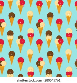 Ice cream cartoon cones seamless pattern.