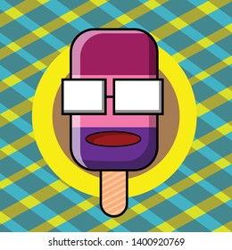 ice cream cartoon - cute face with glasses vector clipart