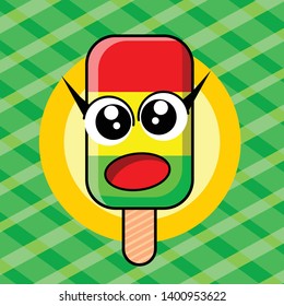 Ice cream cartoon with cute kawaii face vector clipart