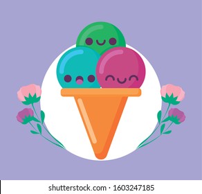ice cream cartoon design, Kawaii expression cute character funny and emoticon theme Vector illustration