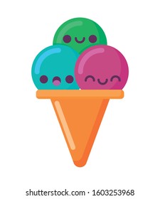 ice cream cartoon design, Kawaii expression cute character funny and emoticon theme Vector illustration