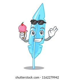 With ice cream cartoon feather for writing