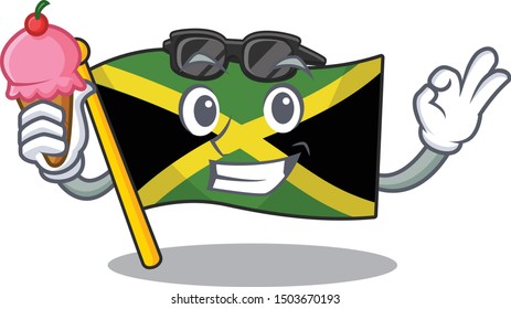 With ice cream cartoon jamaica flag hoisted on mascot pole