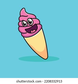 Ice Cream Cartoon Mascot Vector Design Flat Cute Smile Expression Strawberry Cream Pink