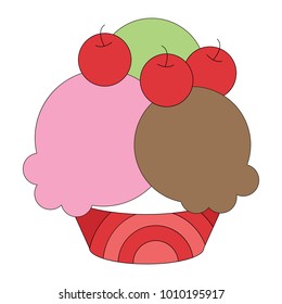 Ice Cream cartoon. Outlined illustration with thin line black stroke