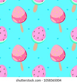 ice cream cartoon seamless pattern strawberry watermelon vector
