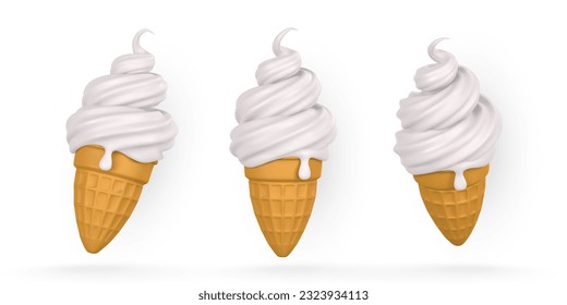 Ice cream in cartoon style. 3d summer holiday object. Vector illustration.