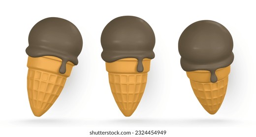 Ice cream in cartoon style. 3d summer holiday object. Vector illustration.