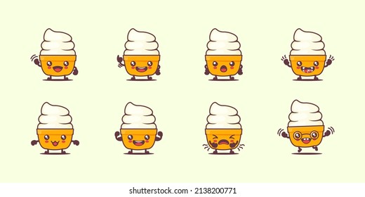 ice cream cartoon. summer drink series vector illustration. with different faces and expressions. cute cartoon