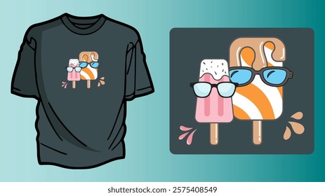 Ice Cream Cartoon T-shirt Design with Fun, Colorful, and Playful Graphics