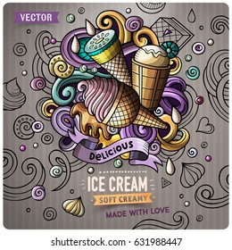 Ice Cream cartoon vector doodle illustration. Colorful detailed design with lot of objects and symbols. All elements separate