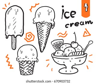 ice cream cartoon vector draw set
