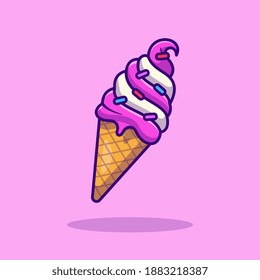 Ice Cream Cartoon Vector Icon Illustration. Dessert Food Icon Concept Isolated Premium Vector. Flat Cartoon Style