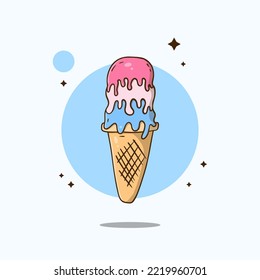 Ice Cream Cartoon Vector Icon Illustration. Sweet Food Icon Concept Isolated Premium Vector.