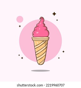 Ice Cream Cartoon Vector Icon Illustration. Sweet Food Icon Concept Isolated Premium Vector.