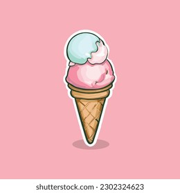 ice cream cartoon vector icon illustration dessert food icon concept isolated vector