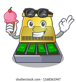 With ice cream cartoon vintage cash register front view