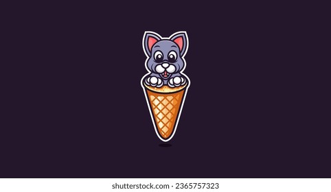 Ice cream and cat cartoon mascot, illustration template for a ice cream shop. mascot food logo