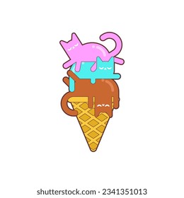 Ice cream cat isolated. Eskimo pet. Vector illustration