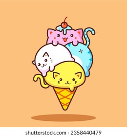 Ice cream cat kawaii cute illustration vector